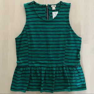 J.Crew Factory green navy striped peplum tank
